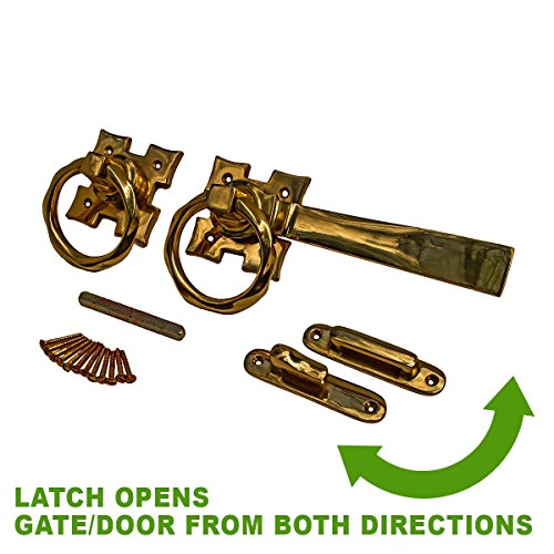 Renovators Supply Manufacturing Door Lock Latch 7 1/4 in. Polished Brass Gate Latch Garage Barn Door Lock with Mounting Hardware - color: Brass Ring, size: Pack of 1