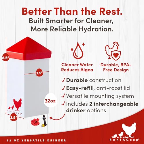 RentACoop 32oz Chicken Drinker with 2 Versatile Nipples