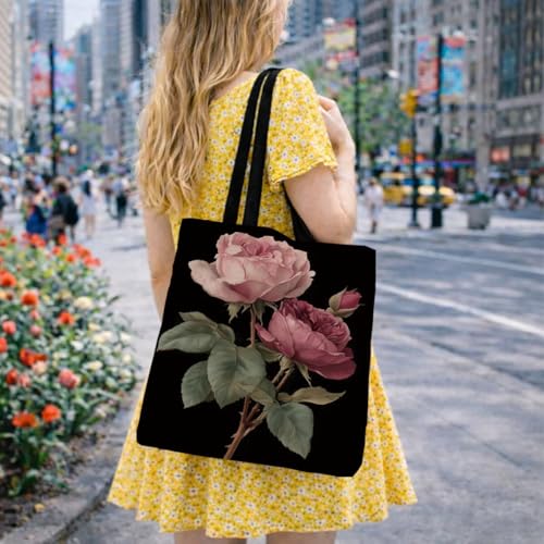Vintage Floral Canvas Tote Bag, Aesthetic Botanical Reusable Grocery Bags for Women, Elegant Floral Lover Gift Tote - color: Color25