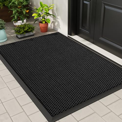 Front Door Mat Outside Entrance Entry Welcome Doormat 32"x48" Black Large | Heavy-Duty Dirt Trapper Non Slip Rubber Entrance Doormats for Entryway Porch Garage 3D Mesh Stain Resist All Season & Weather - color: Black, size: 32"x48"