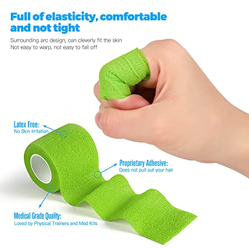 Bandage Wrap 8 Pack 1”x 5 Yards Self Adhesive Bandage Wrap Breathable Cohesive Bandage Wrap Rolls Athletic Elastic Self Adherent Wrap for Sports Injury,Wrist, Knee, Ankle Sprains and Swelling(Green) - color: Green, size: 1 Inch (Pack of 8)