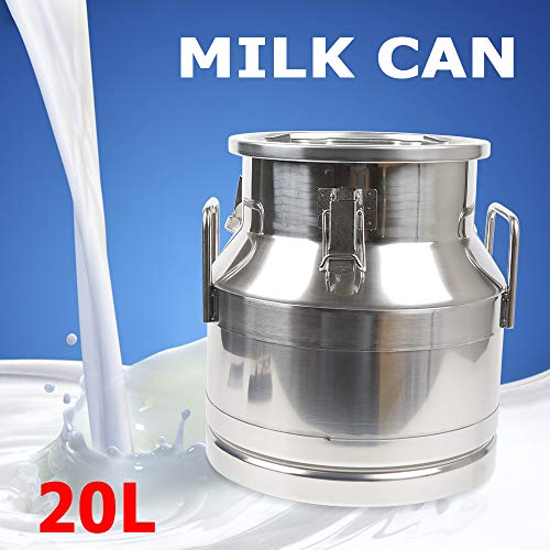 Milk Can Milk Bottle, 20/30/ 40/50/ 60L Stainless Steel Heavy Duty Milk Jug Wine Pail Bucket Square Liquid Container Storage with Embedded Silicone Sealed Lid for Home Restaurant Bar Silver (20L) - size: 20L
