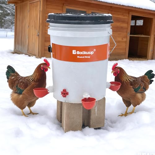 30 Inch Thermostatical Chicken Water Bucket Belt Heater, Silicone Chicken Waterer Heat Strap with 6.6 Ft Power Cord, Self-Regulating Poultry Water Heater Band for 2-5Gal Bucket Prevent Freezing