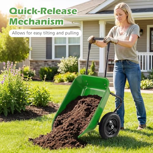 IRONMAX Dual-Wheel Wheelbarrow with All-Terrain Wheels, 220LBS, Light Green | Heavy Duty Wheel Barrow Gardening Cart, Yard Cart with Built-In Stand for Lawn, Farm & Planting - color: Light Green