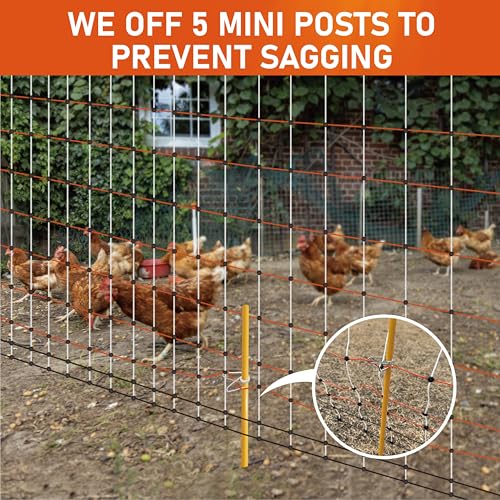 Poultry Electric Netting Fence - 47.3''H (can be Manually Raised to 59.1''H) x 98.5'L for Flying Chicken, Sheep, Goats in Farms, Ranches and Gardens, PK2 - style: (47.3 to 59.1)" x 98.5' - PK2