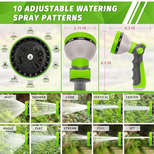 AUTOMAN Garden Hose Nozzle Sprayer - 10 Spray Patterns, 2 Pack Thumb Control Water Hose Nozzle Outdoor, Heavy Duty Spray Nozzles for Watering Garden, Cleaning Window, Washing Car, Showering Pets - color: Lawngreen