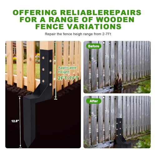 4-Pack 3.74" Width Fence Post Repair Kit, 24in Total Length Heavy Duty Ground Spike Anchor for Wooden Post Repairing Tilted/Broken Posts - size: 4'' 4 Pack