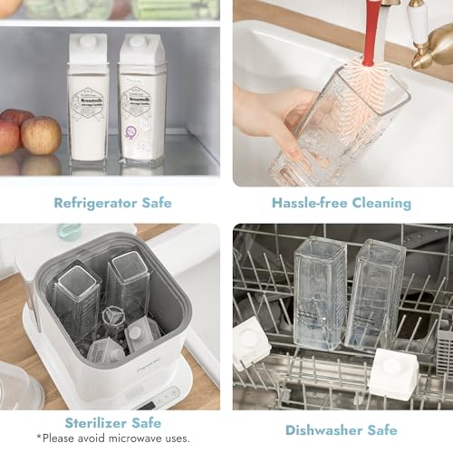 Papablic Glass Breast Milk Pitcher, 17oz 2-Pack Breastmilk Storage Containers for Pitcher Method Feeding, BPA-Free Leakproof Baby Formula & Milk Storage Bottles, Fridge Safe, Includes Cute Stickers