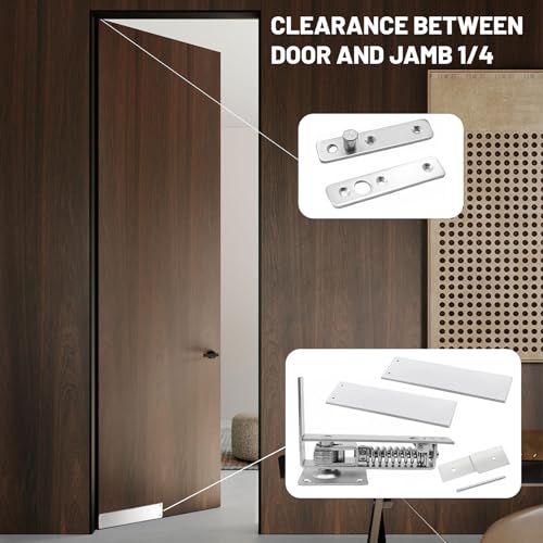 Double Action Spring Hinges -Swinging Door Hinge -Pivot Hinge，with Cover Plates,with self-Closing and Stop for Wooden Doors，Load Max 100lb Door