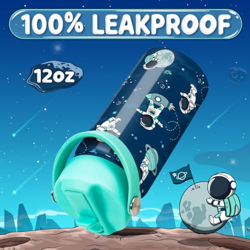 SANDJEST Astronaut Water Bottle - Kids Water Bottle with Straw Lid - 12 Oz Insulated Stainless Steel Water Bottles for Kid Boys - Travel Cup for School Sports - color: Astronaut