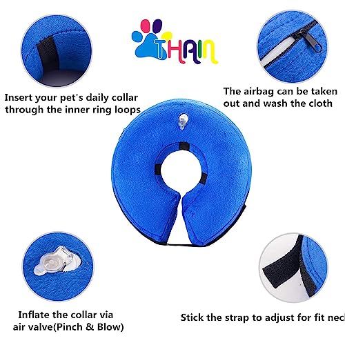 THAIN Soft Dog Recovery Protective Collar After Surgery-Cone Inflatable Collar for Dogs and Cats - Adjustable Washable Elizabethan Collar (L)