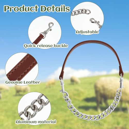 Misdary 2 Pcs Goat Show Collars, Adjustable 14"-24" Iron Chain Halter for Sheep, Horses, Dogs, Cows & Calves, Farm Animal Supplies Accessories Animal Lovers Gift (14'',Brown) - color: Brown