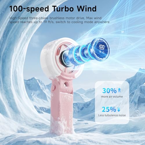 HandFan 4000mAh Handheld Turbo Misting Fan, 100 levels Adjustable High Speed Mister Fan, Portable Spray Water Mist Fans, Foldable Mini Hand Fans for Summer Beach Travel Concerts Disney(Pink) - color: Pink