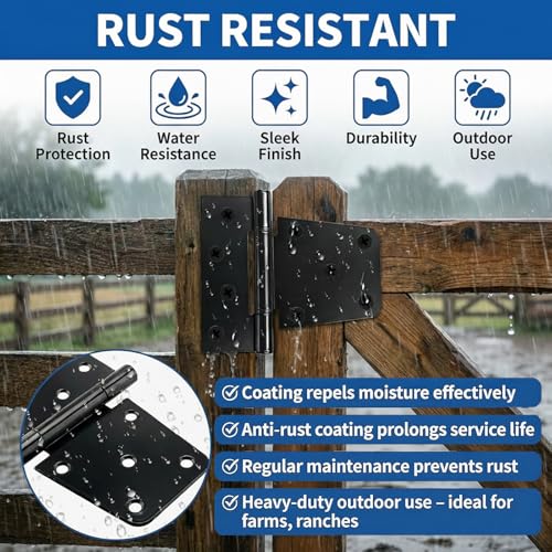 Black Gate Hinges Shed Hinges Heavy Duty Gate Hinges for Wooden Fences Barn Door Hinges for Wood Outdoor 3.5inch with Screws (Pack of 6)