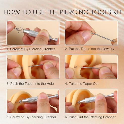 Piercing Ball Grabber Tool, 14-20G Taper for Changing Jewelry | Surgical Steel Flat Back Earrings Threader Tool Insertion Pin, Body Piercing Kit for Ear Rook Conch Nose Lip Jewelry Removal - style: Ball Grabber Tool - 2pcs