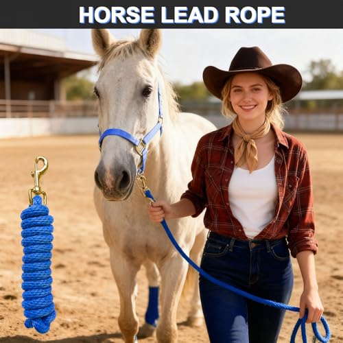 5/8" x 8' Nylon Horse Lead Rope (Royal Blue) | Durable nylon material, cast iron hardware, ideal for daily use, training and showing. - color: Royal Blue