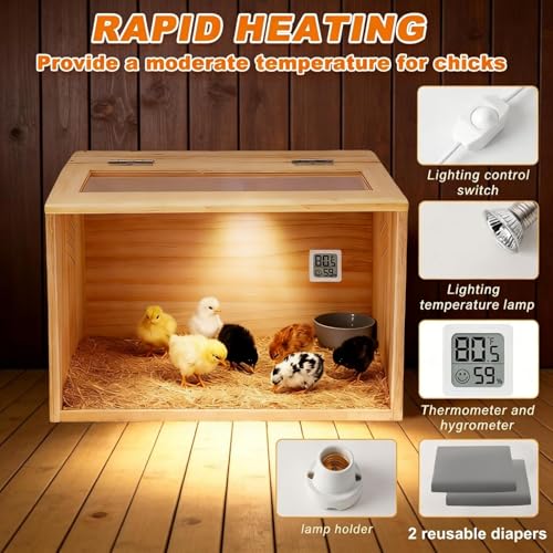 Chick Brooder Box,Brooder Box for Chicks,16" Lx12 Wx11 H, Ducks,Chicken Coop,Quail cage,2 Washable Liners,Adjustable Temperature Control.