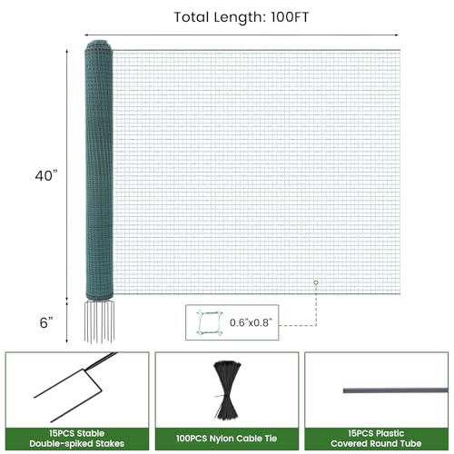 Non Electric Fence Netting, 40in x 100ft Nylon Portable Movable Livestock Nets Mesh for Chickens,Goats, Sheep, Dog, All-Purpose Fencing for Backyard Homesteader Farm Ranche - size: 40in x 100ft
