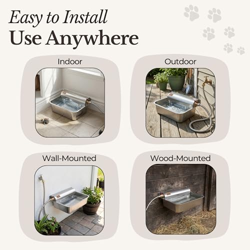 Automatic Pet Water Dispenser - 304 Stainless Steel Auto-Fill Water Bowl for Dogs - Poultry & Livestock - Float Water Level Control - 3/4" GHT Faucet Compatible - Wall Mount/Ground Usage - size: 1 GAL
