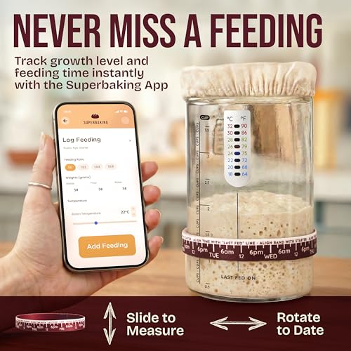 Superbaking Sourdough Starter Jar, Beginner Sourdough Starter Kit, 34oz Wide Mouth Sour Dough Glass Jar with Guides & Recipes, Sourdough Bread Baking Supplies, Sourdough Container Crock