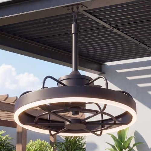 Modern Gazebo Fan with Light, 20" Plug-in Gazebo Ceiliing Fan with App/Remote Control, Outdoor Ceiling Fan with Light IP65 Waterproof, 3 CCT Light, for Gazebo - Black - color: Black