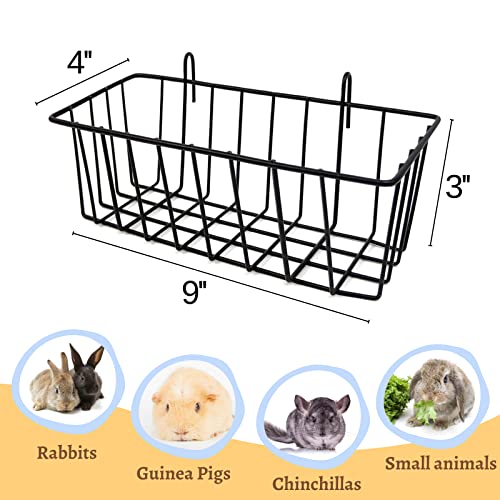 Rabbit Hay Feeder - 2Pcs Metal Hay Holder for Bunny & Guinea Pig | Grass Rack for Chinchilla Cage, Reduce Mess, Feeding Accessory for Small Animals, 9x4x3 Inch
