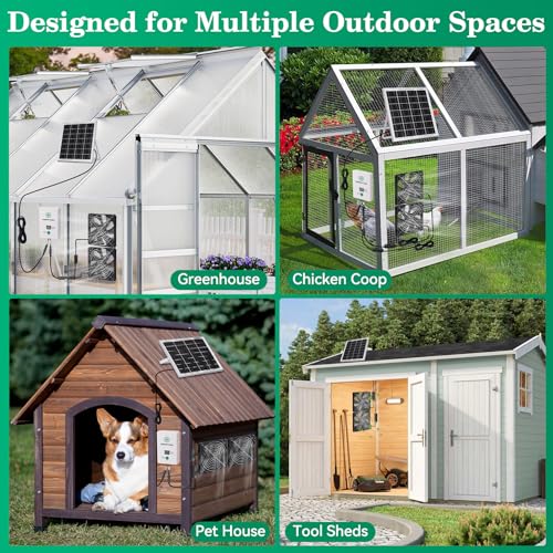 Solar Powered Exhaust Fan with Battery, 25W Solar Panel Dual 5.5 Inch Fans, 450 CFM IPX7 Waterproof Solar Ventilation Fan Kit for Chicken Coop, Greenhouse, Shed, Garage, Dog House