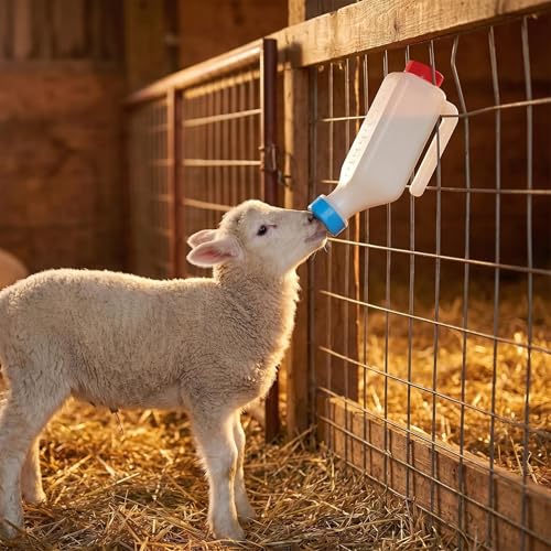 5 Pack 800ml Lamb Feeding Bottles | 5 bottles with 10 soft silicone nipples. 45° leak-proof double-cap design, marked with clear scales.