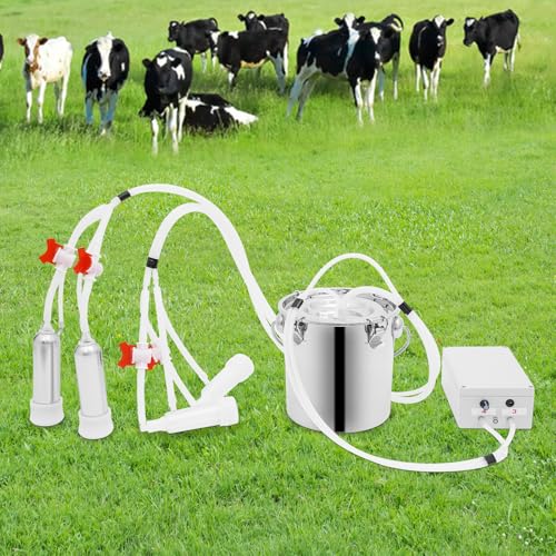 5L Electric Cow Milking Machine, 2 in 1 Full-Automatic Milking Machine for Cows and Goats, Speed Adjustable Pulsating Vacuum Pump, Plug in Model Electric Cow Milker