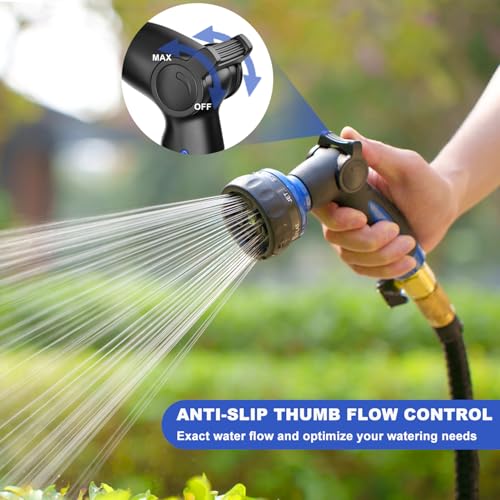 HOSUN Heavy Duty Garden Hose Nozzle, Adjustable Metal Water Sprayer, Blue | 7 Spray Patterns, Thumb Control, Ergonomic handle, High Pressure, Lawn Watering, Car Wash, Pet Cleaning