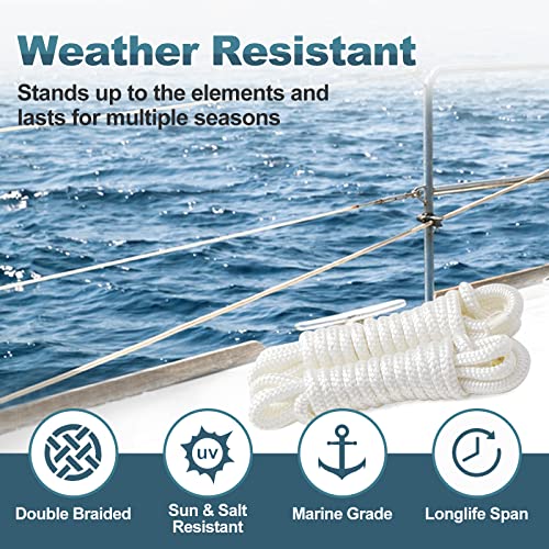 TetherTite Boat Dock Lines 5/8 Inch 20/25/30 Ft,Double Braided Nylon Boat Dock Lines with Loop, Mooring Line Marine Rope (1/4“*5‘) - size: 1/4“*5‘