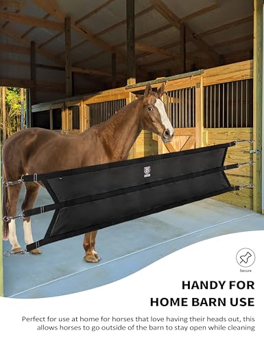 Harrison Howard Stall Guard for Aisle Home Barn Use with Sturdy Spring Hooks and D-Rings Adjustable Straps Aisle Stall Guard for Horses Black - color: Black