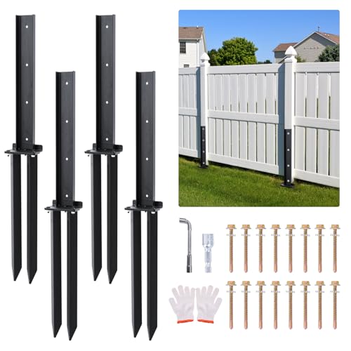4-Pack Fence Post Repair Kit, 32in Heavy Duty Ground Spike Anchor for Wooden Post Repairing Tilted/Broken Posts - size: 4 Pack