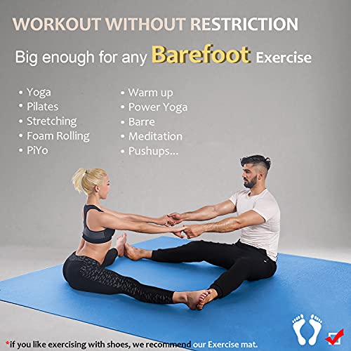 GXMMAT Large Yoga Mat 12'x6'/10'x6'/6'x8'(7mm), Extra Thick Workout Mats for Home Gym Flooring, Ultra Comfortable Non-Slip Quick Resilient Barefoot Wide Exercise Mat for Pilates, Stretching,Meditation - color: Blue Sky, size: 6*8 FT