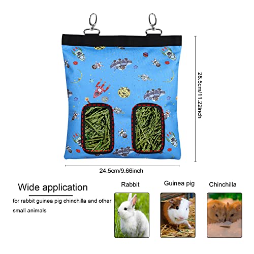Rabbit Hay Feeder Bag Hanging Hay Rack (Pattern Blue, 2 Windows) | Guinea Pigs Manger Holder Dispenser Small Animal Feeder Storage Pouch for Bunny Chinchilla Hamster - color: Pattern Blue