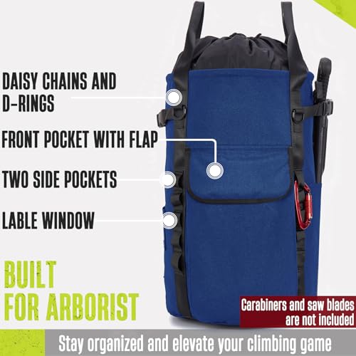 Arborist Rope Bag, 35L Tree Climbing Rope Bag, Arborist Equipment Bucket Backpack, Arborist Gear Carrier Bag with Side Pockets, Tough Rock Climbing Backpack, Rock and Tree Climbing Gear - color: Blue