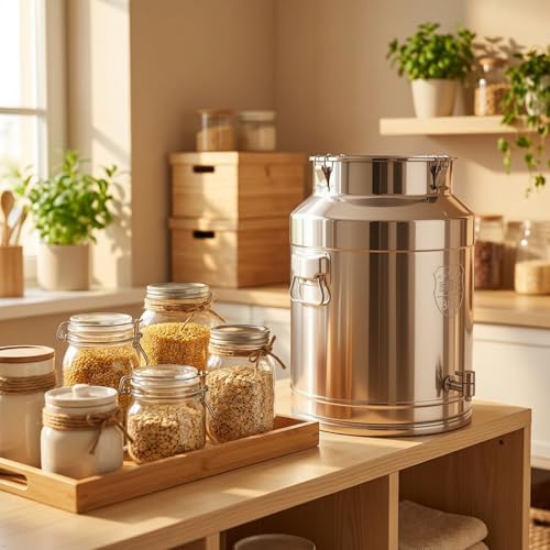 Milk Can with Spout, 17-Gallon Milk Jug Container 304 Stainless Steel Bucket with Sealed Lid and Carry Handle, Airtight Food Storage Container for Home, Farm, Commercial Kitchen - size: 2176 Ounces