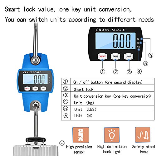 Hanging Weight Scale Industrial Heavy Duty for Farm, Hunting, Bow Draw Weight, Big Fish & Hoyer Lift with Accurate Sensor Digital, Professional (660LBS Blue) - color: 660LBS Blue