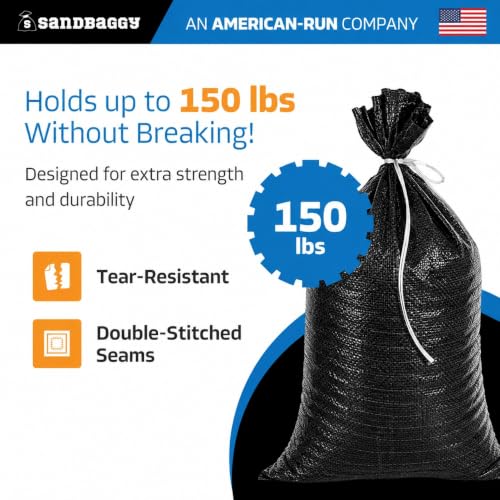 Sandbaggy Heavy Duty Black Sandbags – 14x26 in Empty Poly Bags w/ 4000 HR UV Protection – Ultra-Tough Sand Bags for Flooding, Construction & Barriers – Military Grade (5)