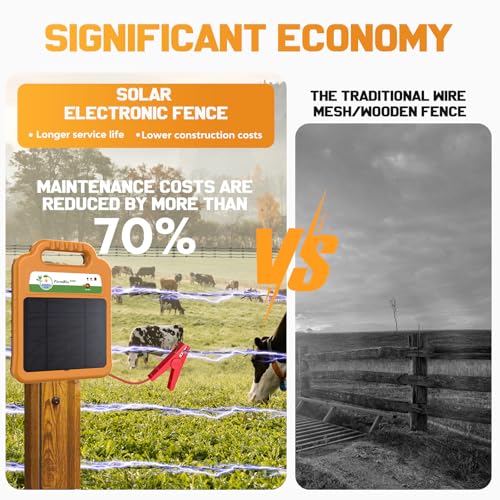 Solar Electric Fence Kit for Livestock,10 Miles Fence Charger | 8KV Output Electric Fence Charger, 0.2 Joules Solar Charger, 4.3W Solar Panel, 10400mAh Battery for Long-Lasting Use - color: Yellow