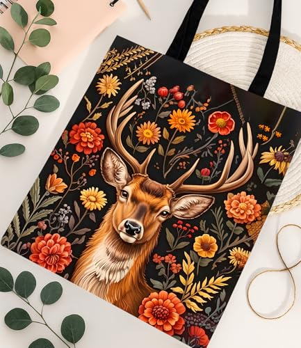 Vintage Botanical Animal Canvas Tote Bag for Women, Aesthetic Floral Animal Reusable Shoulder Bag for Shopping - color: 17