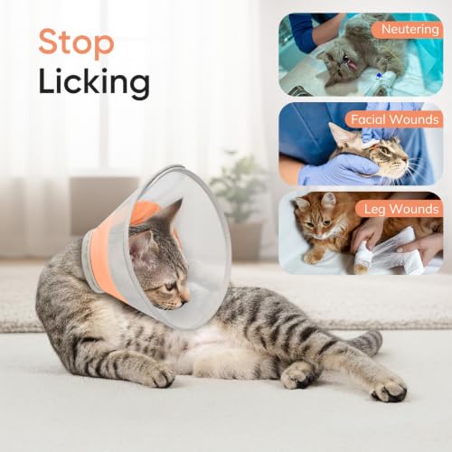 Supet Soft Cat Cone Collar to Stop Licking, Breathable Mesh Cone with Waterproof Liner Recovery Collar, for Kitten and Large Cats, Comfortable Alternative for Spay Neuter Grooming, L, Vibrant Orange - color: Vibrant orange, size: L