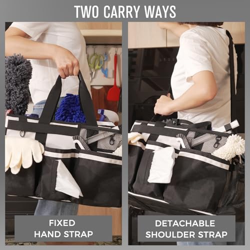 SCAVATA Wearable Cleaning Caddy, Cleaning Caddy Supplies Organizer with Handle & Shoulder Straps for Housekeepers, Under Sink & Car Cleaning Tool Organizers Bag with 4 Foldable Divider (Beige) - color: Beige