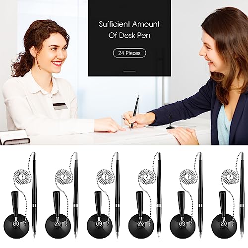Zonon 6 Pieces Secure Pen with Chain for Counter Desk, Black Ink Holder | Pen with Chains and Adhesive Base for Office Bank Hotel Retail Reception, Desk Ballpoint Pens, Back to School Supplies