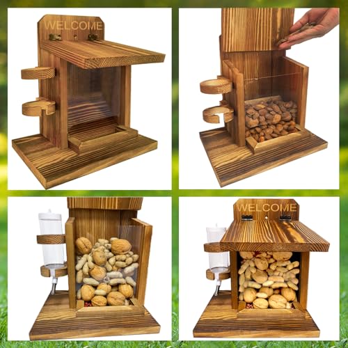 LSCQYYCC-Squirrel Feeder, Squirrel Picnic Table Feeder with Water Feeder, Wooden Squirrel Feeders for Outside, Squirrel House for Corn Peanut