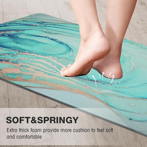 MAYHMYO Anti Fatigue Kitchen Mat for Floor Set of 2, 17.3"x 29"+ 17.3"x 59" | Comfort Mats, Cushioned, Non Slip, Waterproof Kitchen Rugs, Standing Mats, House, Sink, Office - color: Teal, size: 29"L X 17.3"W X 0.4"Th + 59"L X 17.3"W X 0.4"Th