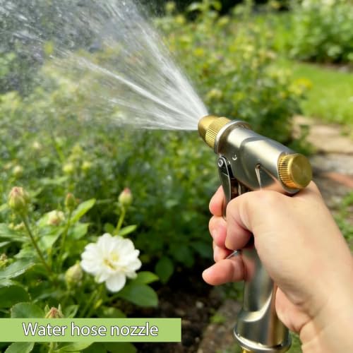 Heavy Duty Metal Hose Nozzle, High Pressure Garden Hose Nozzle | All-Metal Water hose nozzle with 4 Adjustable Spray Patterns, For Watering Plants,Pet Showering,Car Washing&Windows