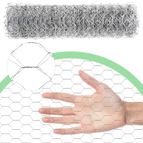 Chicken Wire 15.7 in x 237 in Poultry Wire Netting Hexagonal Galvanized Mesh Garden Fence Barrier for Pet Rabbit Chicken Fencing - color: Silver, size: 15.7"x237"+0Ties
