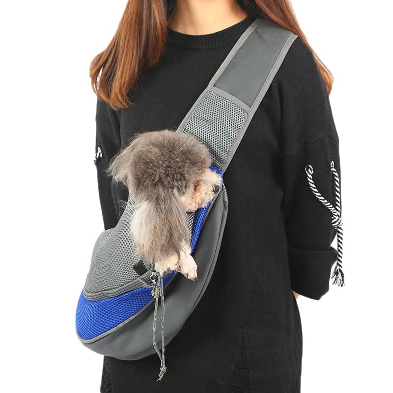 Dog Pet Sling Carrier Puppy Cat Sling Mesh Carrying Bag Adjustable Strap Breathble Small Dog Cat Satchel Carrier Hand Free Safe Front Backpack Soft Foldable Pet Purse Pouch Travel Outdoor - color: Blue