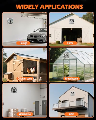 JVO 14" Shutter Exhaust Fan - 1520 CFM, Wall-Mounted for Greenhouses, Attics, Garages & Chicken Coops. Ideal Attic Fan, Greenhouse Vent & Coop Exhaust for Powerful Ventilation & Cooling - size: 14 inch - With Power Cord
